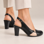 Pantofi dama negri eleganti cu decupaj nude si toc gros PS36ND